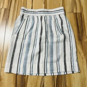 Ann Taylor LOFT Sz XXSP Linen Blend Striped Skirt W/ Pockets! White, Blue Beachy